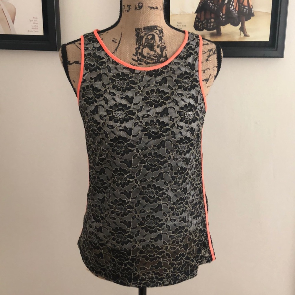 Banana Republic Black Lace Tank Top with Orange Trim